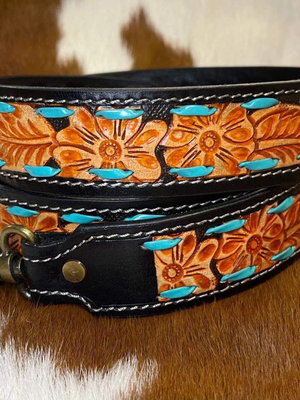 NWT Kai Turquoise Stitch Tooled Leather Purse Strap - Picture 2 of 5